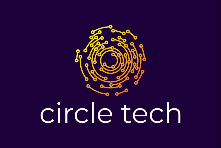 Vector chip de circuito electrónico digital redondo circular circular para el logotipo de smart tech