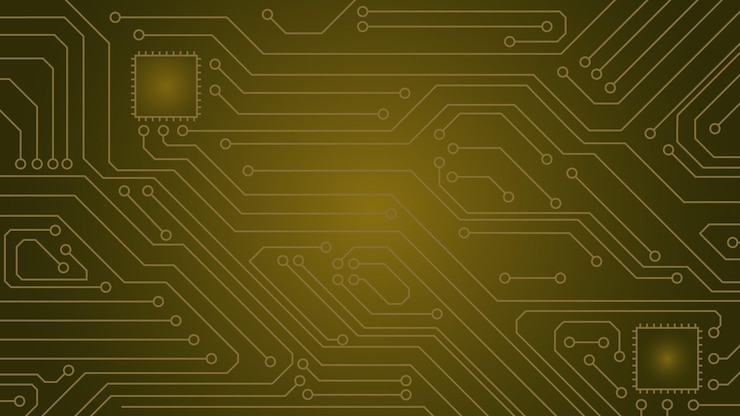 Vector un chip de computadora negro y dorado con un fondo amarillo