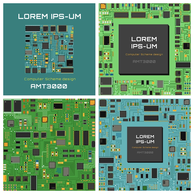 Vector chip de computadora placa de circuito electrónico con procesador