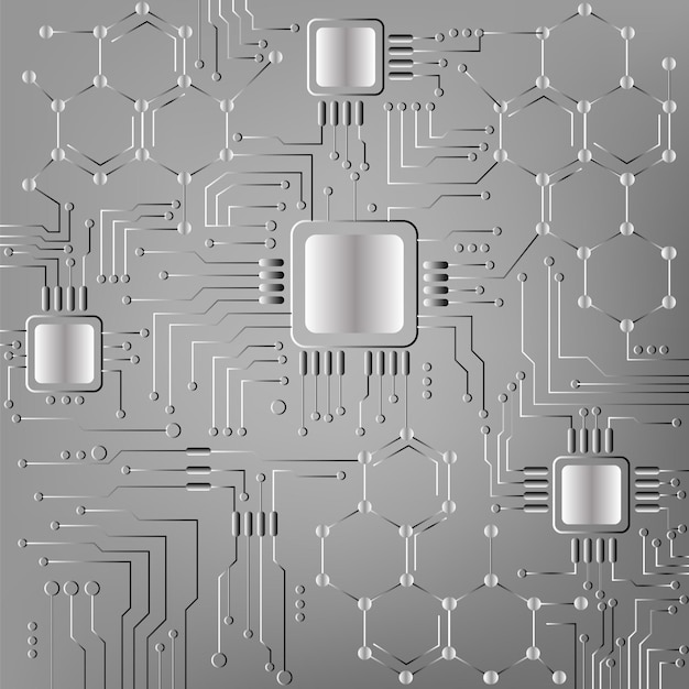 Chip de computadora Placa de circuito electrónico con vector hexagonal para concepto de tecnología y ciencia