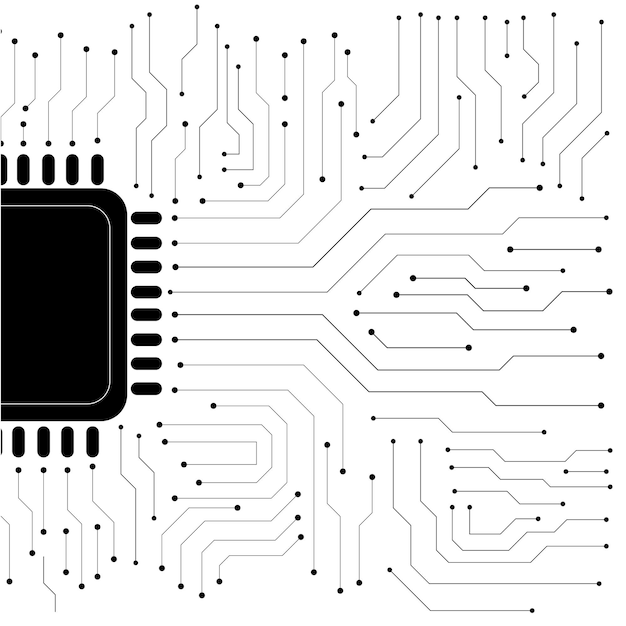Chip de computadora Vector de placa de circuito electrónico para tecnología y concepto de finanzas y educación