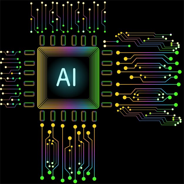 Chip de computadora Vector de placa de circuito electrónico para tecnología y concepto de finanzas y educación