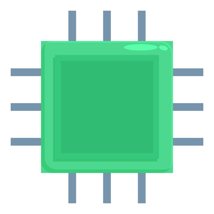 Vector el chip de cpu verde se conecta con los pines de la placa base