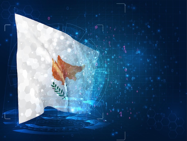 Chipre, bandera 3d sobre fondo azul con interfaces hud