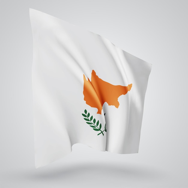Chipre, bandera vectorial con olas y curvas ondeando en el viento sobre un fondo blanco.