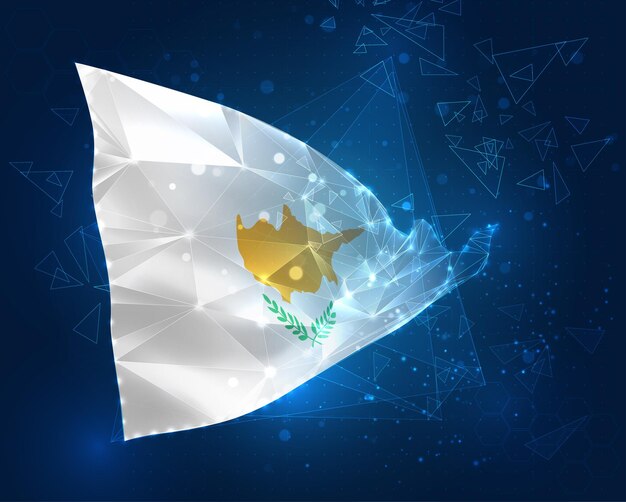 Chipre vector bandera objeto 3D abstracto virtual de polígonos triangulares sobre un fondo azul