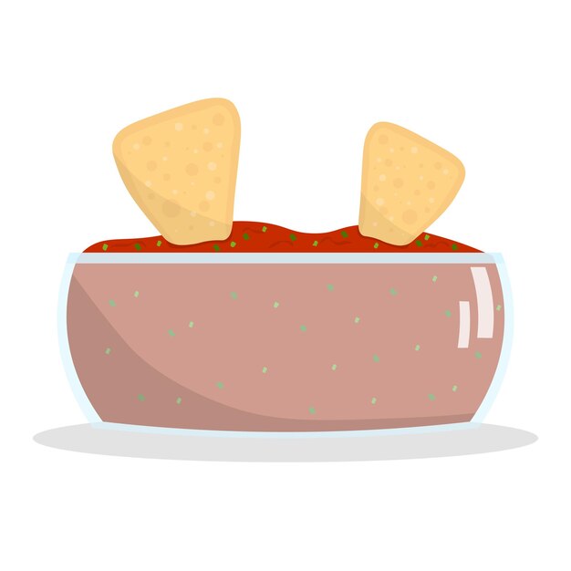 Chips de maíz nachos con icono de salsa de salsa roja vector Chips de tortilla de maíz mexicanos con icono de salsa dip aislado en un fondo blanco