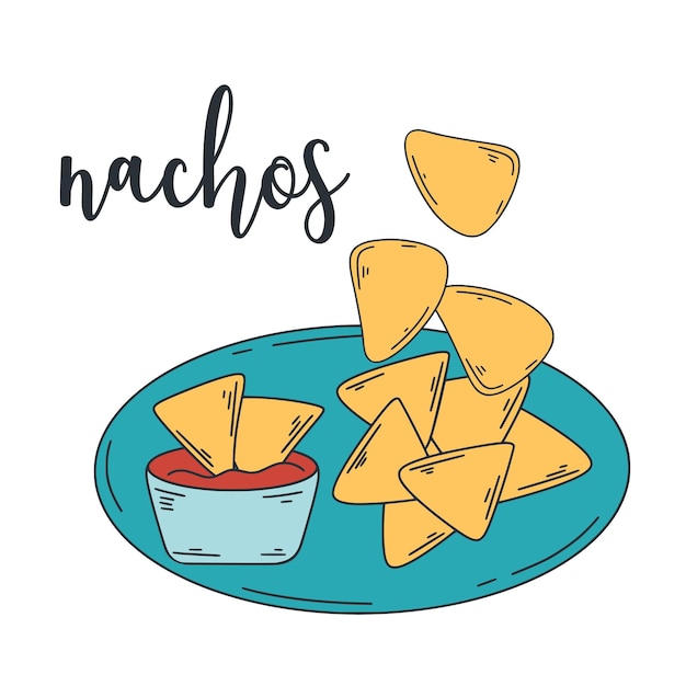 Chips de maíz con salsa picante ilustración vectorial Latinamericanfood nachos