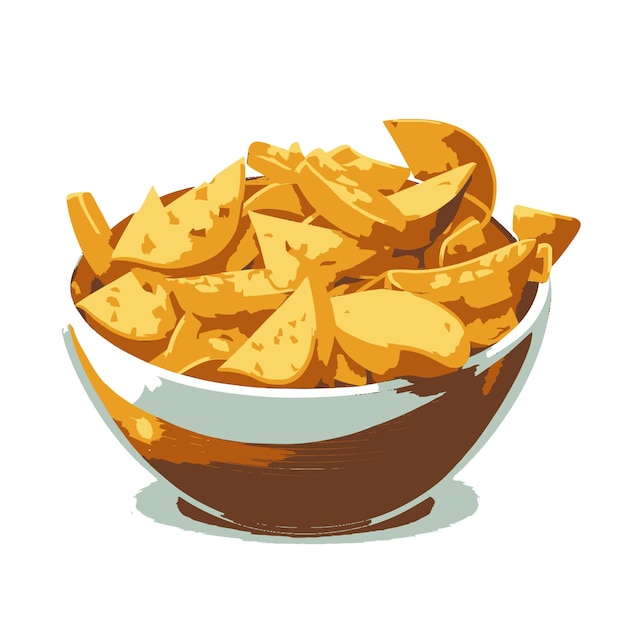 Vector chips patatas fritas tazón plano vector ilustración