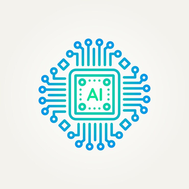 Vector chipset de inteligencia artificial minimalista tecnología de arte de línea icono logotipo diseño de ilustración vectorial