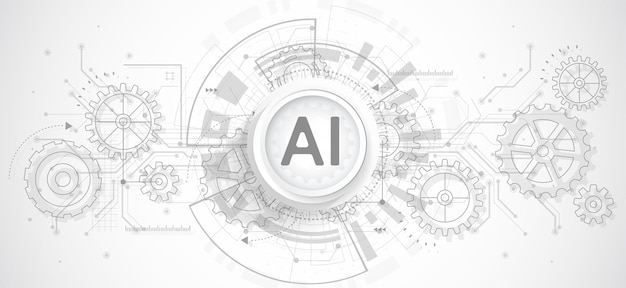 Chipset de inteligencia artificial en placa de circuito en una obra de arte de tecnología de concepto futurista para la web