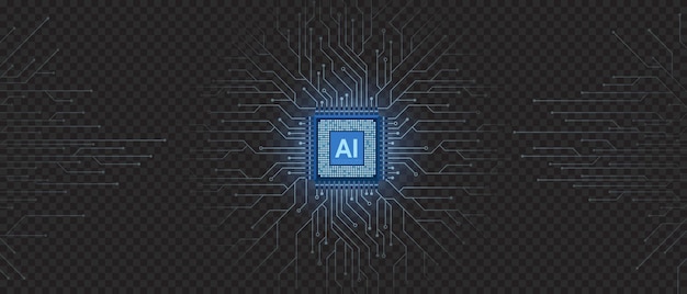 Chipset de tecnología de CPU de IA con placa de circuito impreso Tabla de circuitos impresos y procesador Aprendizaje automático Inteligencia artificial pancarta web