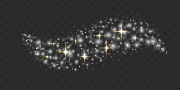 Chispa chispeante partícula de polvo mágico Efecto Bokeh Chispas blancas estrellas brillan destello vector de luz dorada