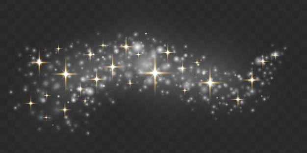 Chispa chispeante partícula de polvo mágico Efecto Bokeh Chispas blancas estrellas brillan destello vector de luz dorada