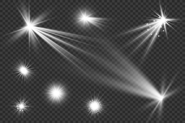 Vector una chispa de luz la estrella parpadea brillantemente un conjunto de efectos brillantes