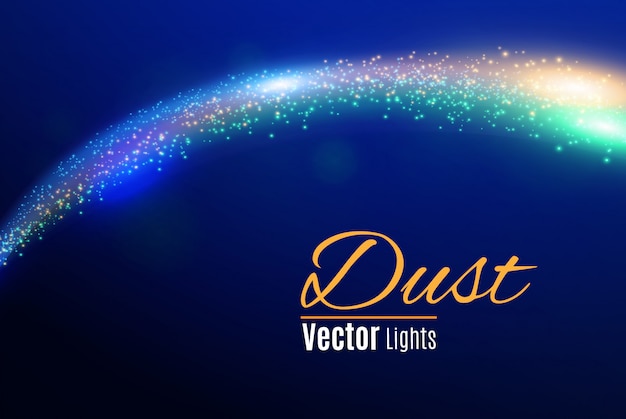 Las chispas azules y las estrellas brillan con efecto de luz especial. Partículas de polvo mágico espumoso