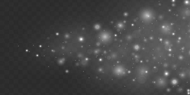 Chispas blancas efecto de luz brillante Partículas de polvo espumoso Explosión de estrellas con brillo Bokeh de Navidad Vector