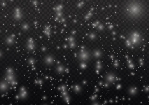 Chispas blancas efecto de luz brillante Partículas de polvo espumoso Explosión de estrellas con brillo Bokeh de Navidad Vector
