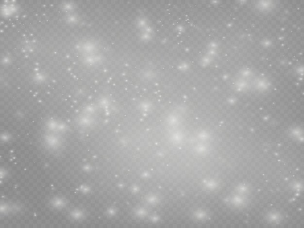 Chispas blancas efecto de luz brillante Partículas de polvo espumoso Explosión de estrellas con brillo Bokeh de Navidad Vector