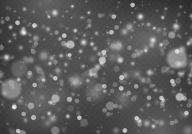 Chispas blancas efecto de luz brillante Partículas de polvo espumoso Explosión de estrellas con brillo Bokeh de Navidad Vector