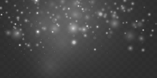 Chispas blancas efecto de luz brillante Partículas de polvo espumoso Explosión de estrellas con brillo Bokeh de Navidad Vector