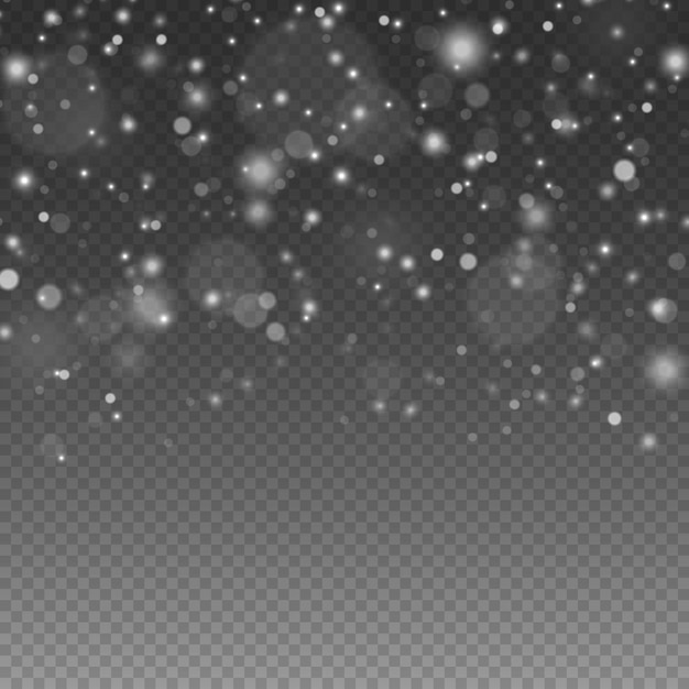 Chispas blancas efecto de luz brillante Partículas de polvo espumoso Explosión de estrellas con brillo Bokeh de Navidad Vector