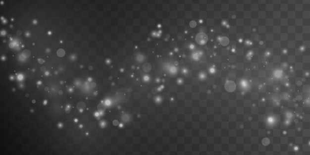 Chispas blancas efecto de luz brillante Partículas de polvo espumoso Explosión de estrellas con brillo Bokeh de Navidad Vector