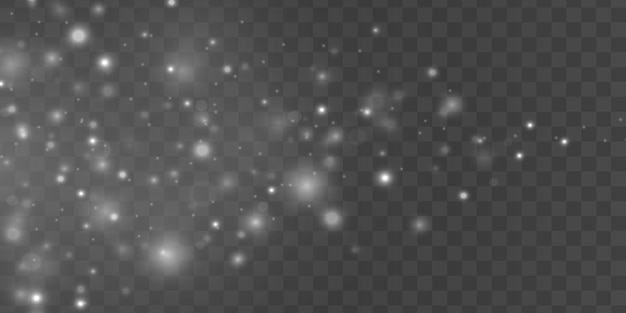 Chispas blancas efecto de luz brillante Partículas de polvo espumoso Explosión de estrellas con brillo Bokeh de Navidad Vector