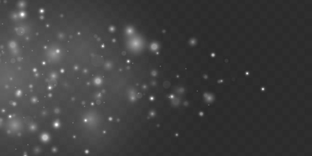 Chispas blancas efecto de luz brillante Partículas de polvo espumoso Explosión de estrellas con brillo Bokeh de Navidad Vector