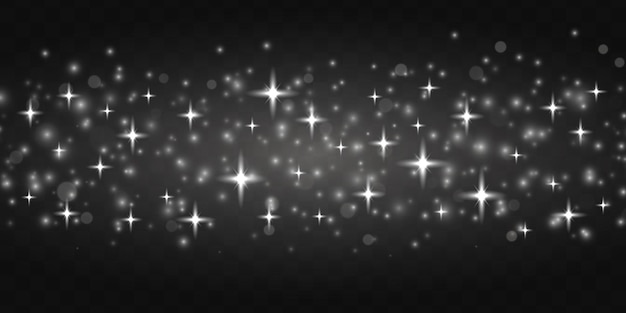 Chispas blancas efecto de luz brillante Partículas de polvo espumoso Explosión de estrellas con brillo Bokeh de Navidad Vector