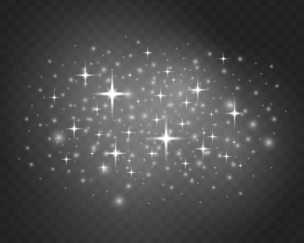 Chispas blancas efecto de luz brillante Partículas de polvo espumoso Explosión de estrellas con brillo Bokeh de Navidad Vector