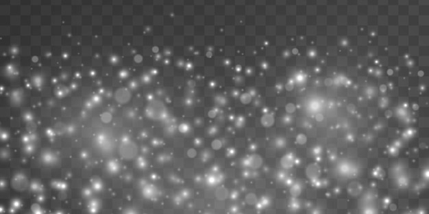 Chispas blancas efecto de luz brillante Partículas de polvo espumoso Explosión de estrellas con brillo Bokeh de Navidad Vector