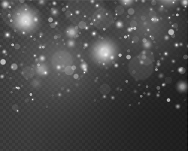 Chispas blancas efecto de luz brillante Partículas de polvo espumoso Explosión de estrellas con brillo Bokeh de Navidad Vector