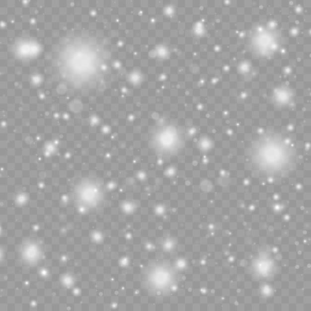 Chispas blancas efecto de luz brillante Partículas de polvo espumoso Explosión de estrellas con brillo Bokeh de Navidad Vector