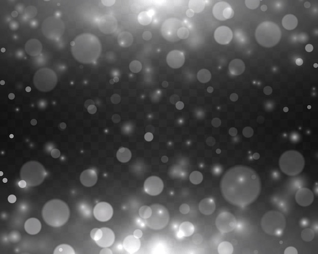 Chispas blancas efecto de luz brillante partículas de polvo espumoso explosión de estrellas con brillo bokeh de navidad vector