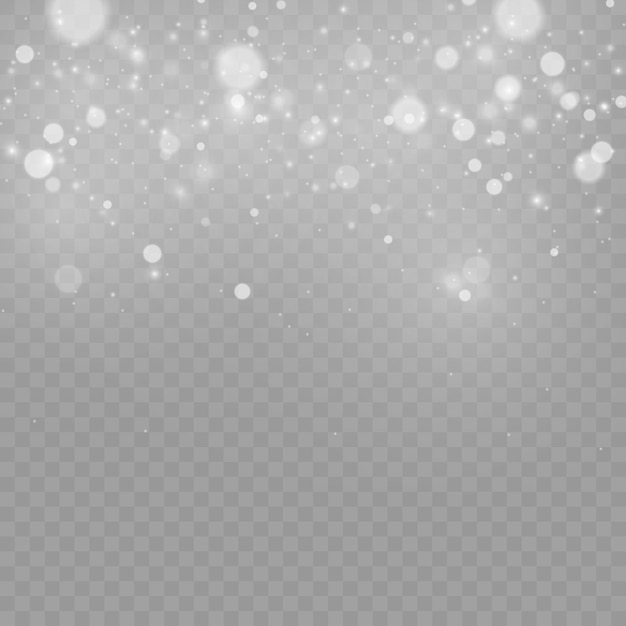 Chispas blancas efecto de luz brillante Partículas de polvo espumoso Explosión de estrellas con brillo Bokeh de Navidad Vector