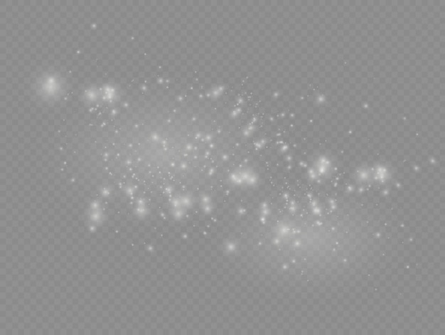Chispas blancas efecto de luz brillante Partículas de polvo espumoso Explosión de estrellas con brillo Bokeh de Navidad Vector