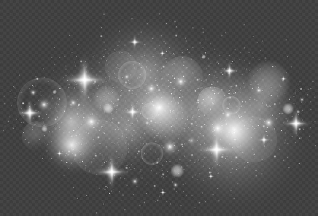 Las chispas blancas y las estrellas brillan efecto de luz especial Patrón abstracto de Navidad