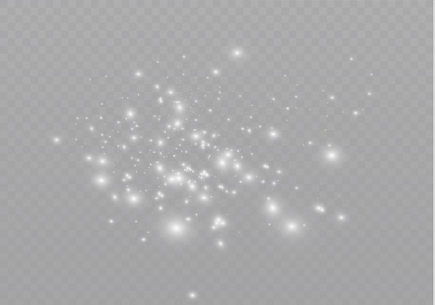 Las chispas blancas y las estrellas doradas brillan con un efecto de luz especial. brilla en el fondo transparente.