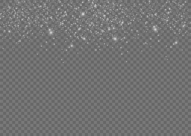 Las chispas blancas y las estrellas doradas brillan con un efecto de luz especial. Destellos sobre fondo transparente.
