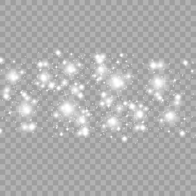 Las chispas blancas y las estrellas doradas brillan con un efecto de luz especial Destellos vectoriales