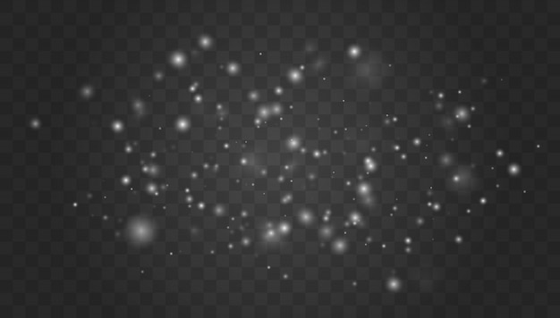 Chispas blancas y estrellas doradas brillan con efecto de luz especial. Partículas de polvo mágico espumoso
