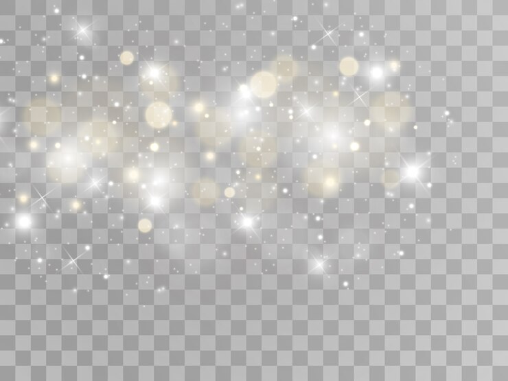 Vector chispas blancas y estrellas doradas brillan con efecto de luz especial. partículas de polvo mágico espumoso
