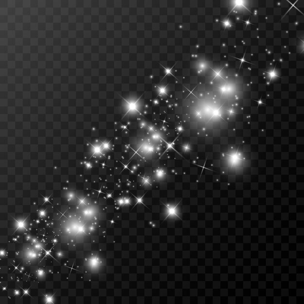 Chispas blancas y estrellas doradas brillan efecto de luz especial Vector brilla en transparente