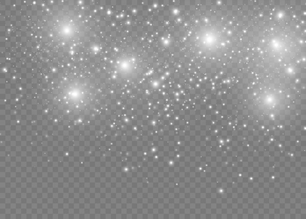 Chispas blancas y estrellas doradas brillan con luz especial. Brillantes partículas de polvo mágico.