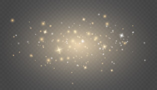 chispas doradas y estrellas doradas brillan con un efecto de luz especial.