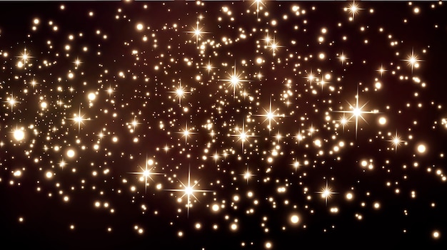 Las chispas doradas y las estrellas doradas brillan con un efecto de luz especial.