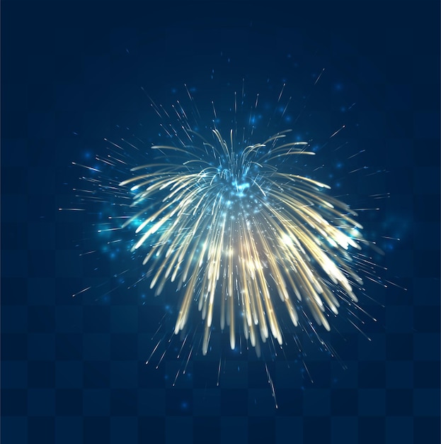 Chispas doradas de fuegos artificiales sobre fondo azul mosaico, conveniente elemento de diseño editable