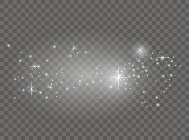 Chispas y estrellas blancas Brillan con luz VectorDust blanco Destellos con fondo transparente Patrón abstracto de Navidad Magia brillante Partículas de polvo