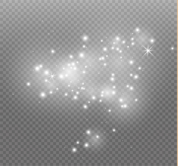 Las chispas y las estrellas brillan con un efecto de luz especial. Partículas de polvo mágico espumoso.